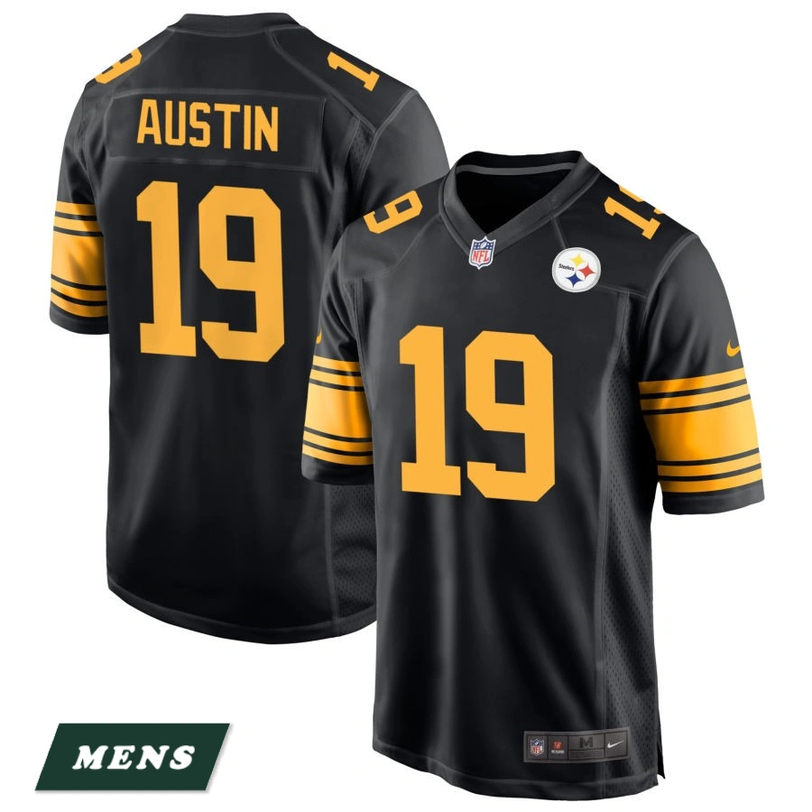 Men's Pittsburgh Steelers Black Alternate #19 Calvin Austin Game Jersey Men's Pittsburgh Steelers Black Alternate #19 Calvin Austin Game Jersey