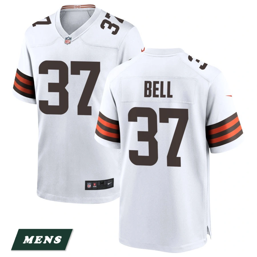 Men's Cleveland Browns White #37 D'Anthony Bell Game Jersey