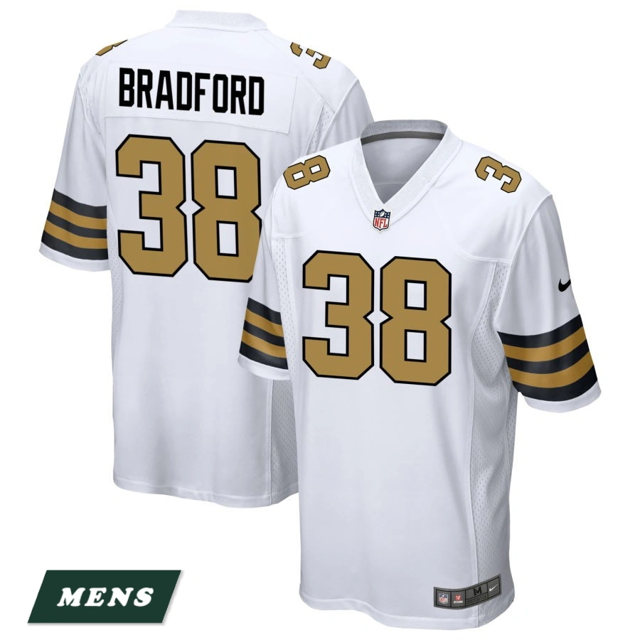 Men's New Orleans Saints White Alternate #38 Millard Bradford Game Jersey