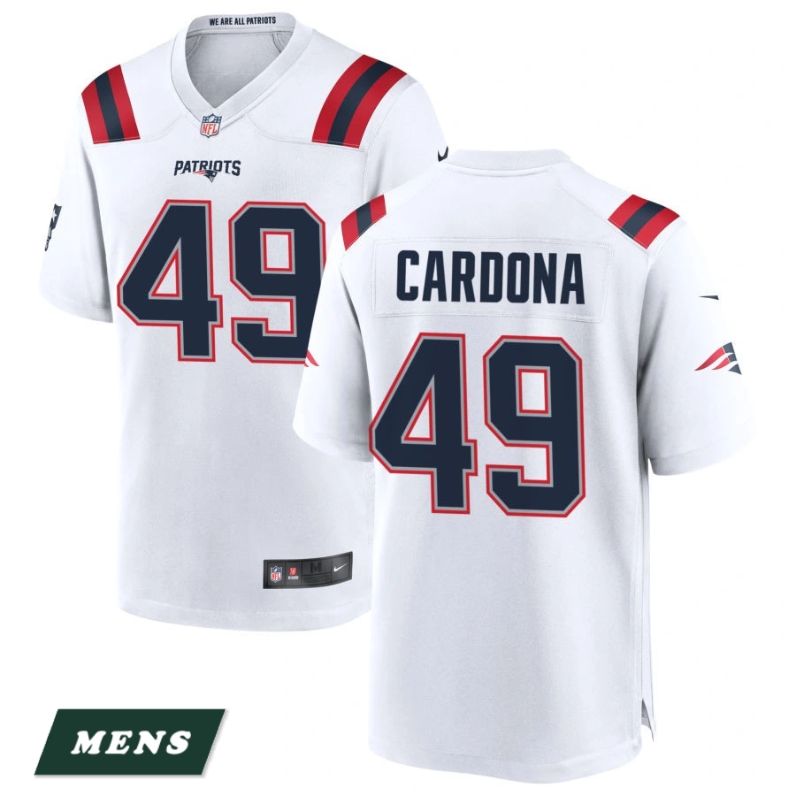 Men's New England Patriots White #49 Joe Cardona Game Jersey