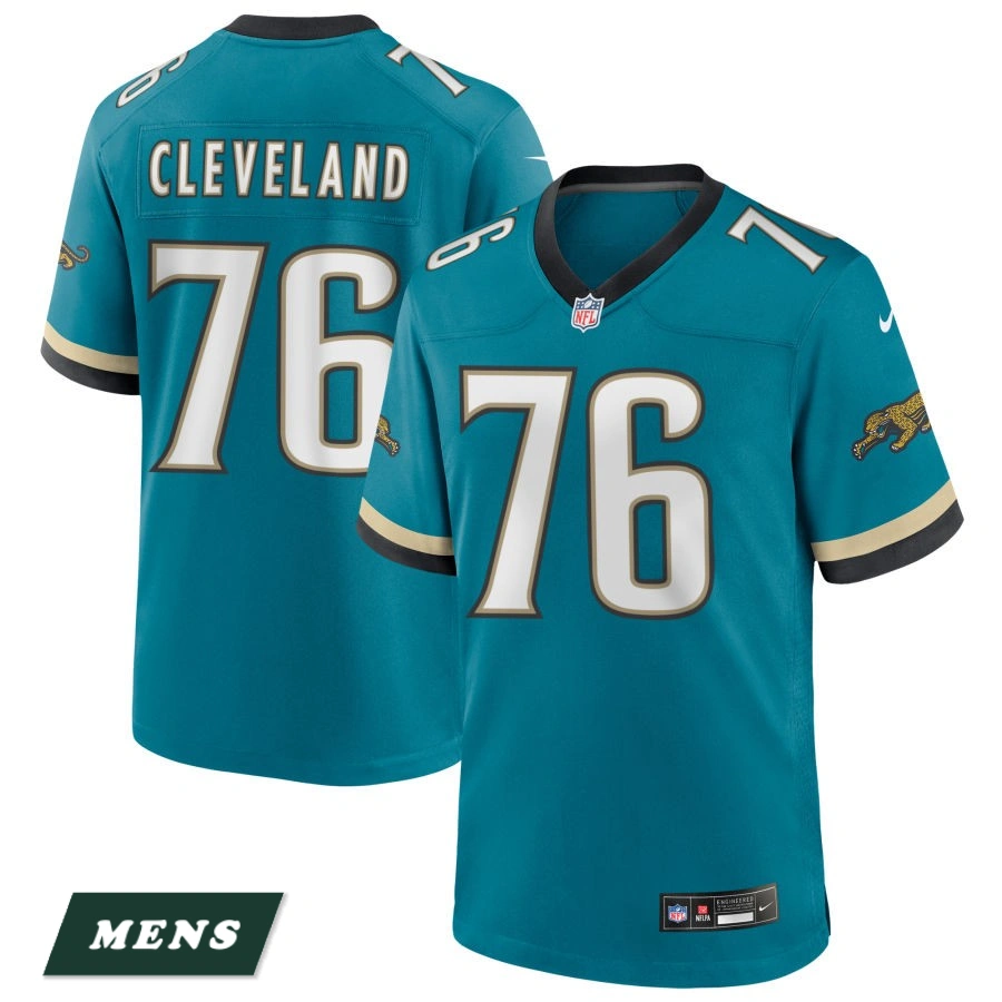 Men's Jacksonville Jaguars Teal Prowler Throwback #76 Ezra Cleveland Game Jersey