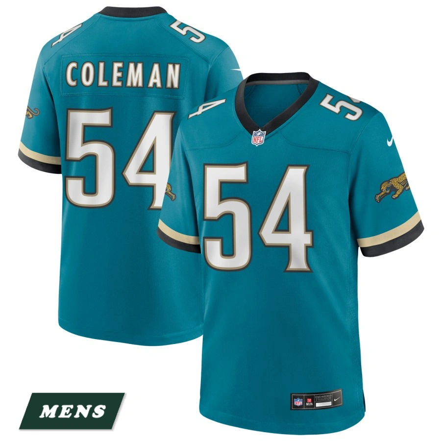Men's Jacksonville Jaguars Teal Prowler Throwback #54 DJ Coleman Game Jersey