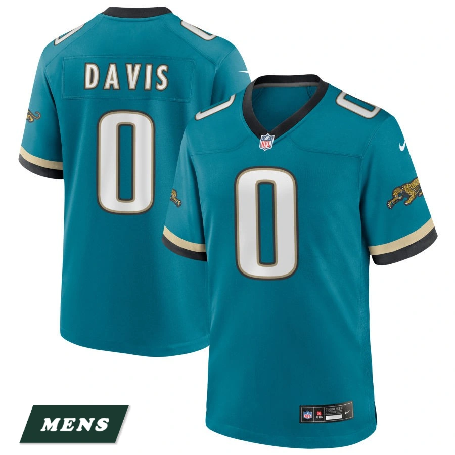 Men's Jacksonville Jaguars Teal Prowler Throwback #0 Gabe Davis Game Jersey