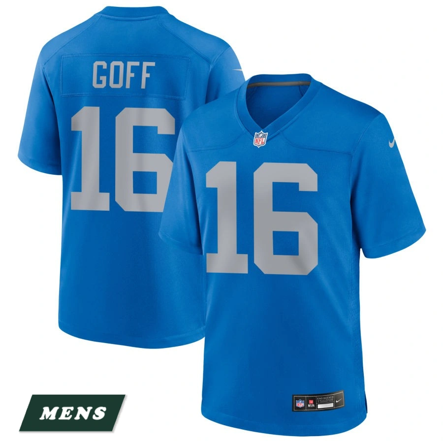 Men's Detroit Lions Blue Alternate #16 Jared Goff Game Jersey