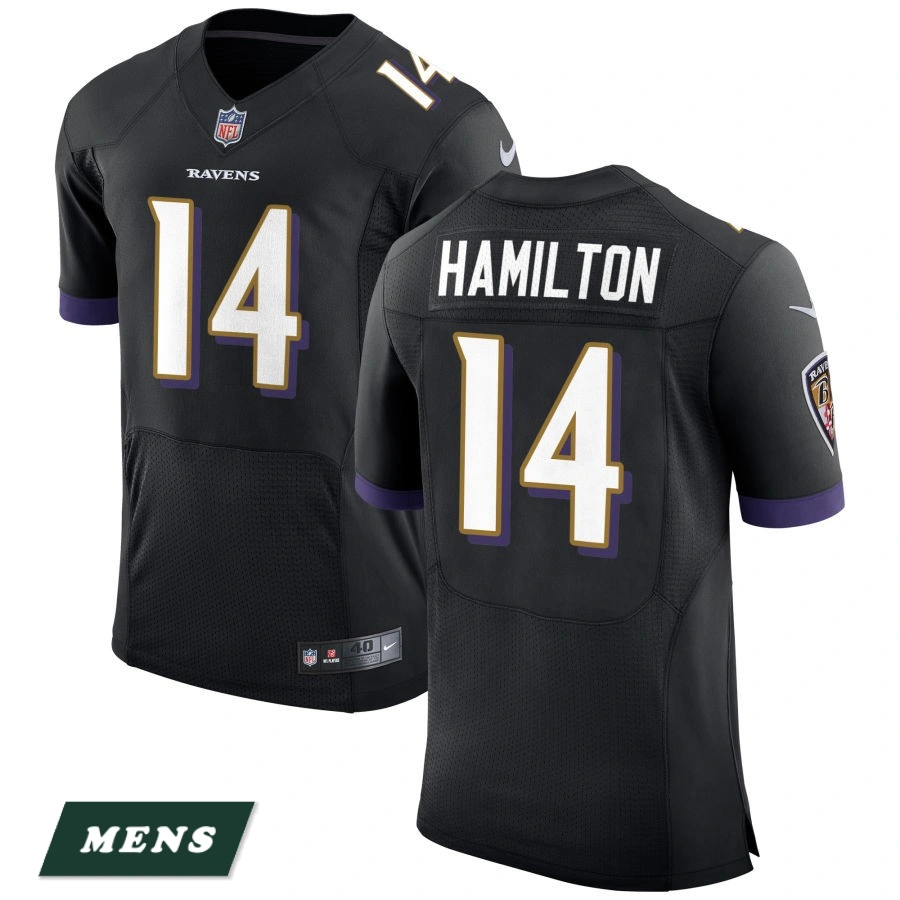 Men's Baltimore Ravens Black Speed Machine Elite #14 Kyle Hamilton Jersey