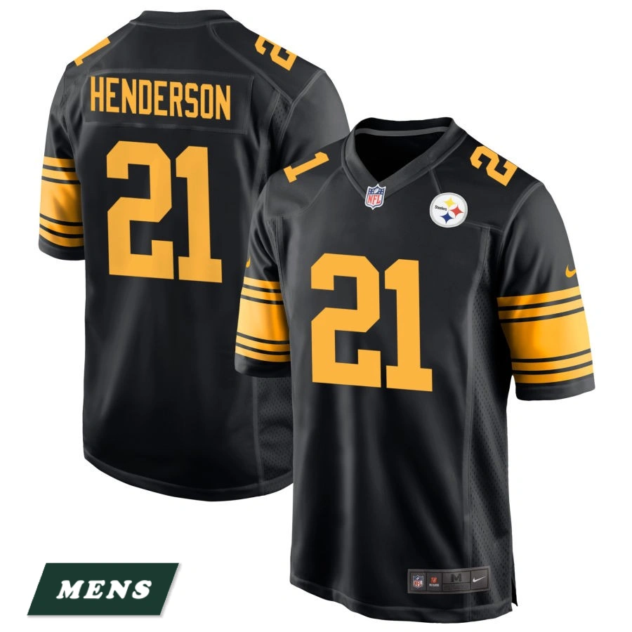 Men's Pittsburgh Steelers Black Alternate #21 C.J. Henderson Game Jersey Men's Pittsburgh Steelers Black Alternate #21 C.J. Henderson Game Jersey