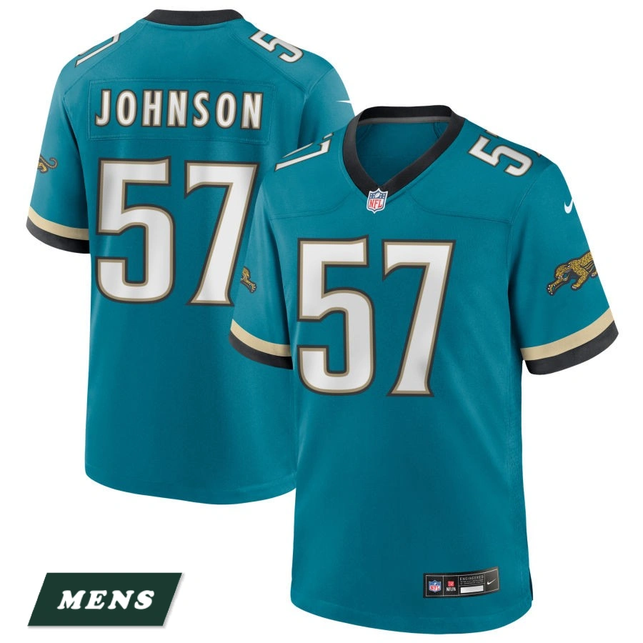 Men's Jacksonville Jaguars Teal Prowler Throwback #57 Caleb Johnson Game Jersey Men's Jacksonville Jaguars Teal Prowler Throwback #57 Caleb Johnson Game Jersey