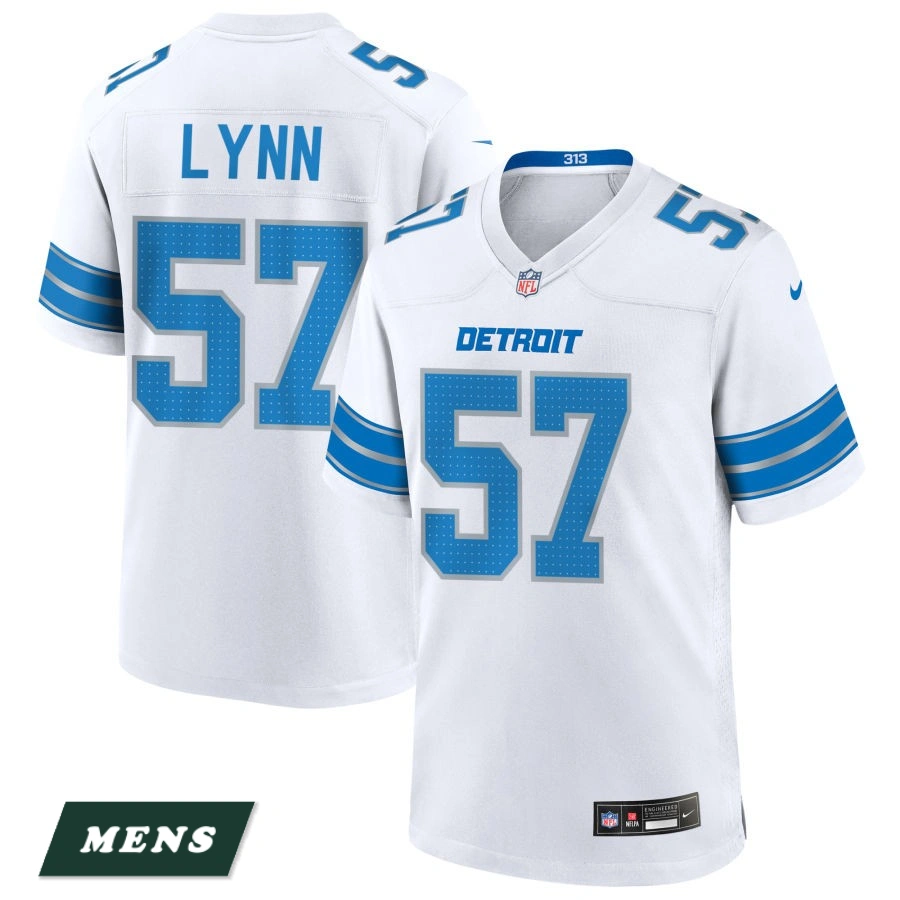 Men's Detroit Lions White #57 Nate Lynn Game Jersey