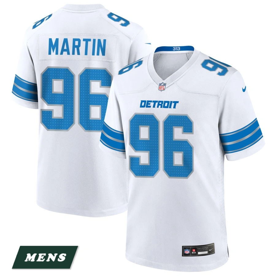 Men's Detroit Lions White #96 Brodric Martin Game Jersey