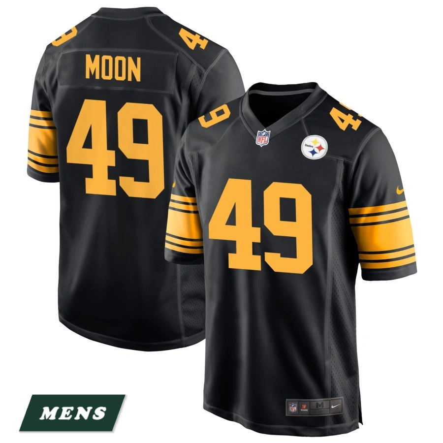 Men's Pittsburgh Steelers Black Alternate #49 Jeremiah Moon Game Jersey Men's Pittsburgh Steelers Black Alternate #49 Jeremiah Moon Game Jersey