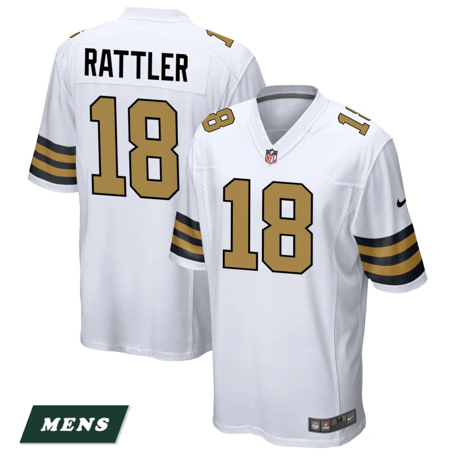Men's New Orleans Saints White Alternate #18 Spencer Rattler Game Jersey