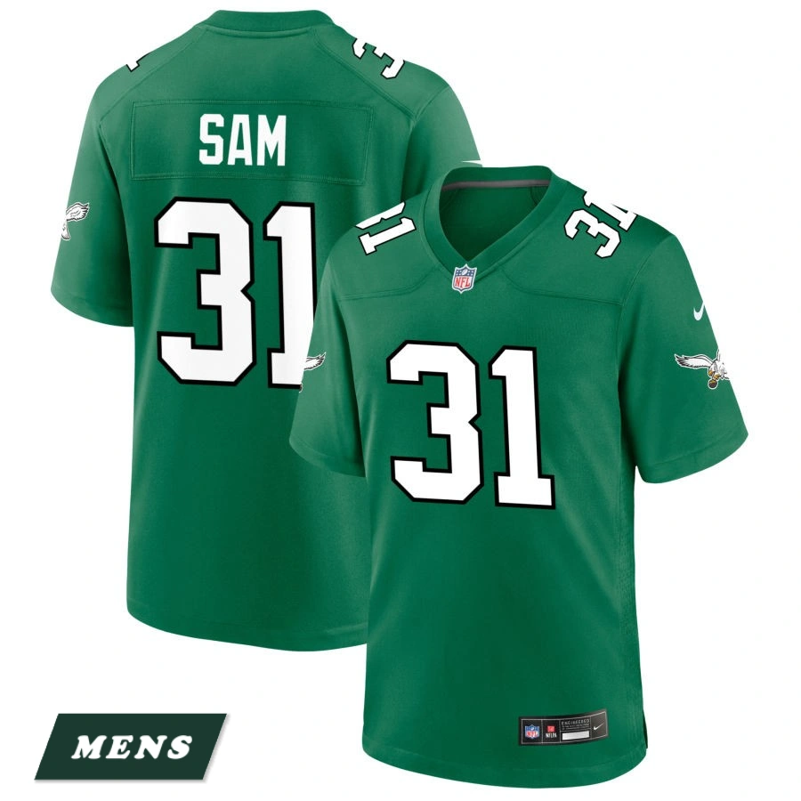 Men's Philadelphia Eagles Kelly Green Alternate #31 Andre' Sam Game Jersey