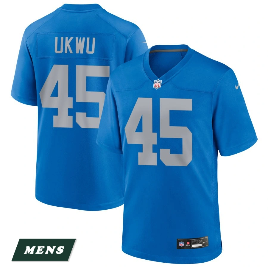 Men's Detroit Lions Blue Alternate #45 Isaac Ukwu Game Jersey