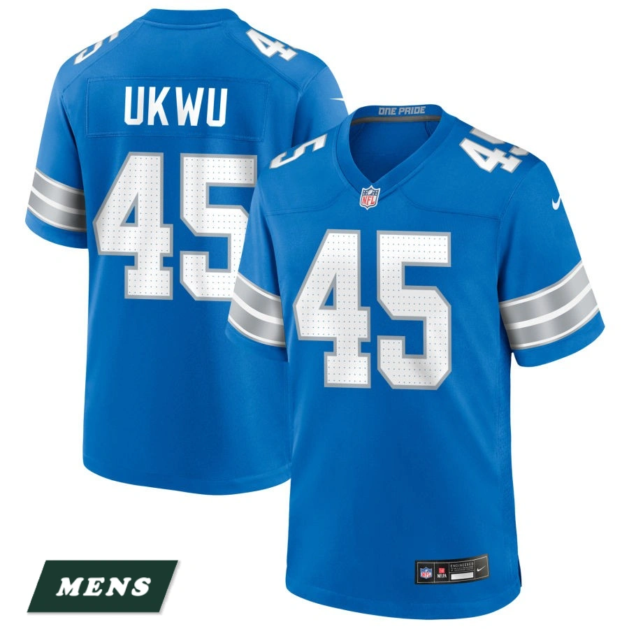 Men's Detroit Lions Blue #45 Isaac Ukwu Game Jersey