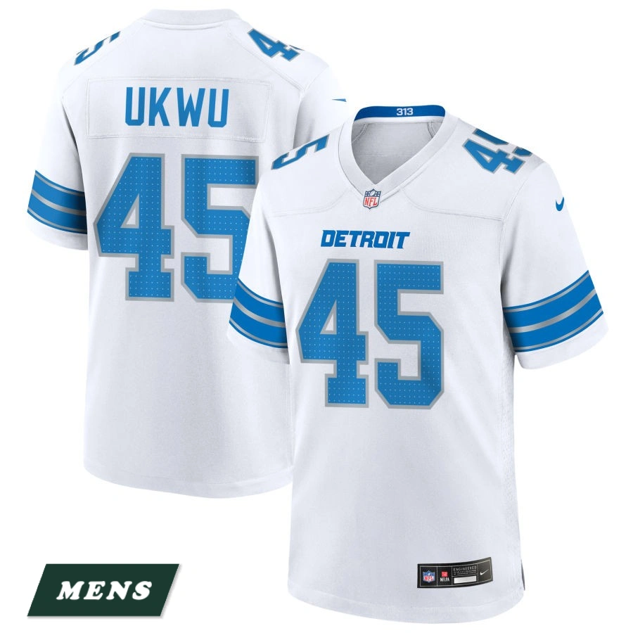 Men's Detroit Lions White #45 Isaac Ukwu Game Jersey