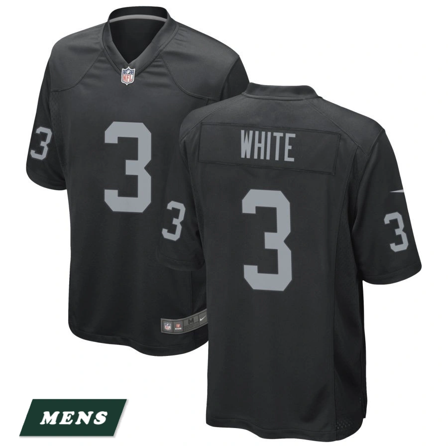 Men's Las Vegas Raiders Black #3 Zamir White Game Jersey