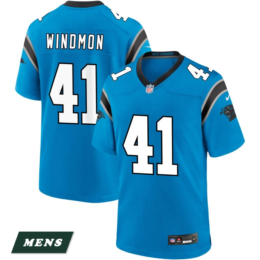 Men's Carolina Panthers Blue Alternate #41 Jacoby Windmon Game Jersey