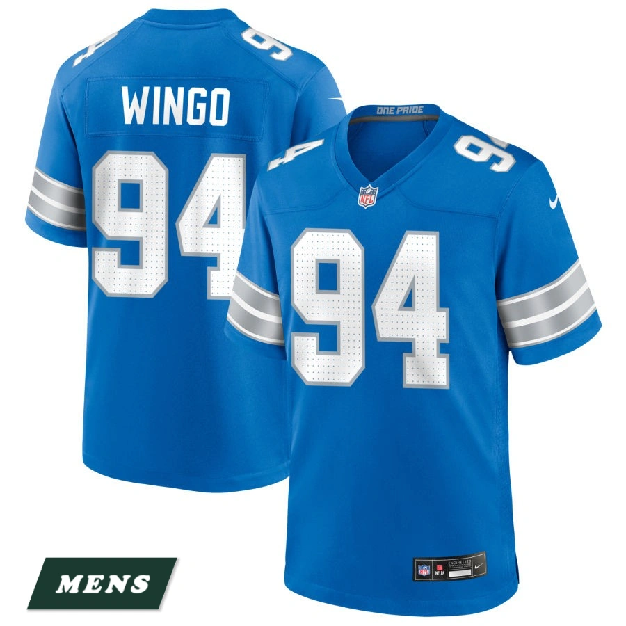 Men's Detroit Lions Blue #94 Mekhi Wingo Game Jersey