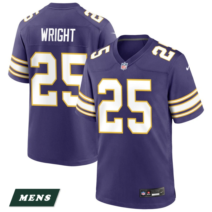 Men's Minnesota Vikings Purple Classic #25 Nahshon Wright Game Jersey