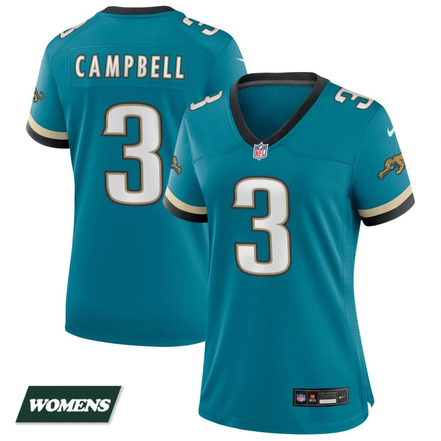 Women's Jacksonville Jaguars Teal Prowler Throwback #3 Tyson Campbell Game Jersey