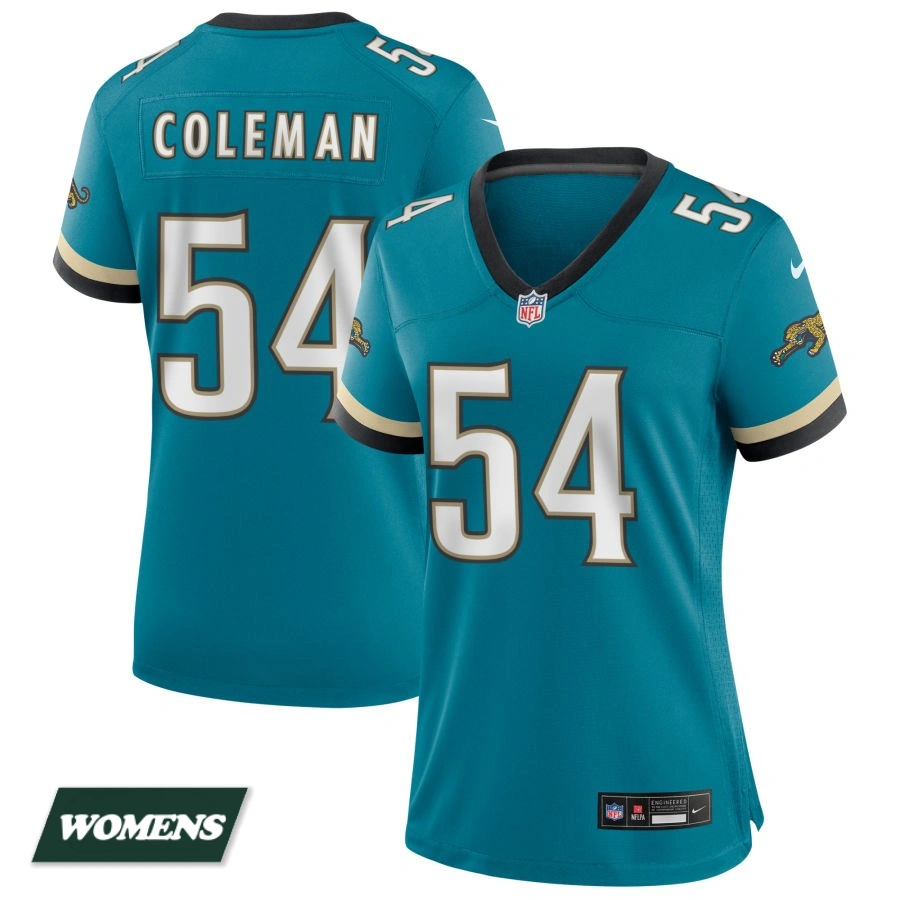 Women's Jacksonville Jaguars Teal Prowler Throwback #54 DJ Coleman Game Jersey