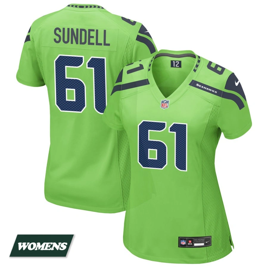 Women's Seattle Seahawks Neon Green Alternate #61 Jalen Sundell Game Jersey