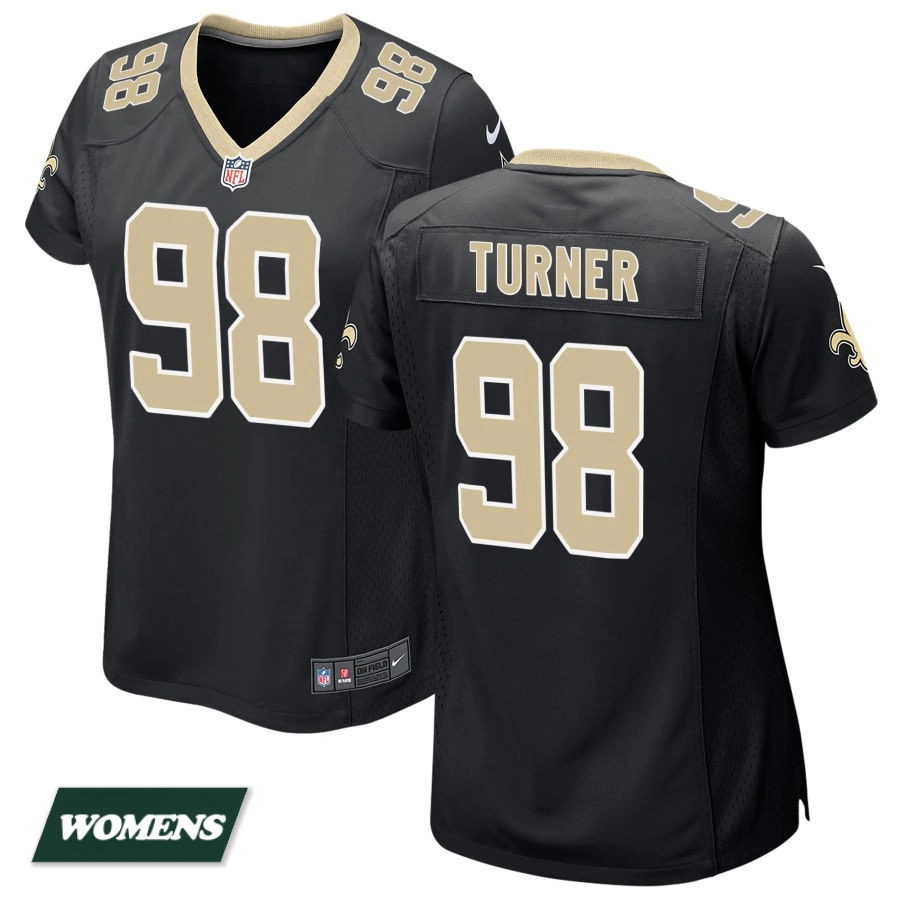 Women's Black New Orleans Saints #98 Payton Turner Game Jersey