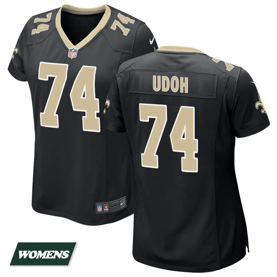 Women's Black New Orleans Saints #74 Olisaemeka Udoh Game Jersey