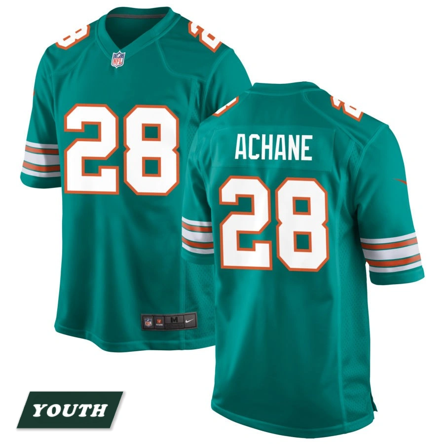 Youth Miami Dolphins Aqua Alternate #28 De'Von Achane Game Jersey Youth Miami Dolphins Aqua Alternate #28 De'Von Achane Game Jersey