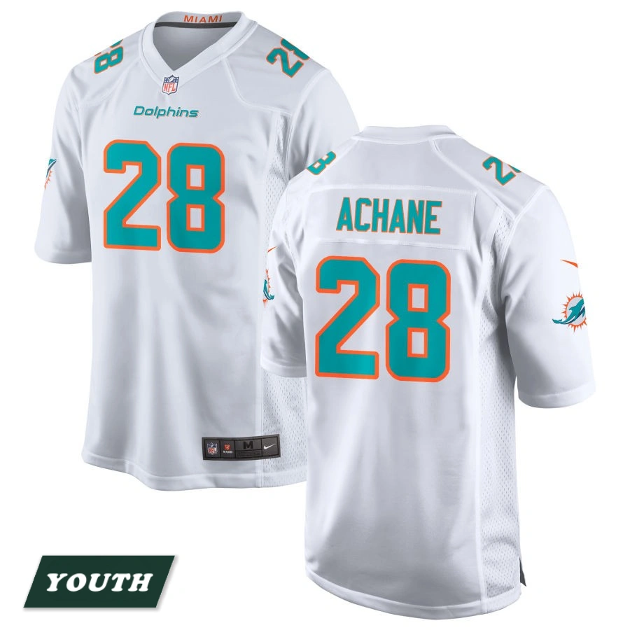 Youth Miami Dolphins White #28 De'Von Achane Game Jersey Youth Miami Dolphins White #28 De'Von Achane Game Jersey