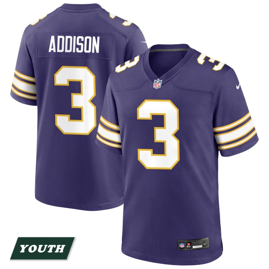 Youth Minnesota Vikings Purple Classic #3 Jordan Addison Game Jersey Youth Minnesota Vikings Purple Classic #3 Jordan Addison Game Jersey