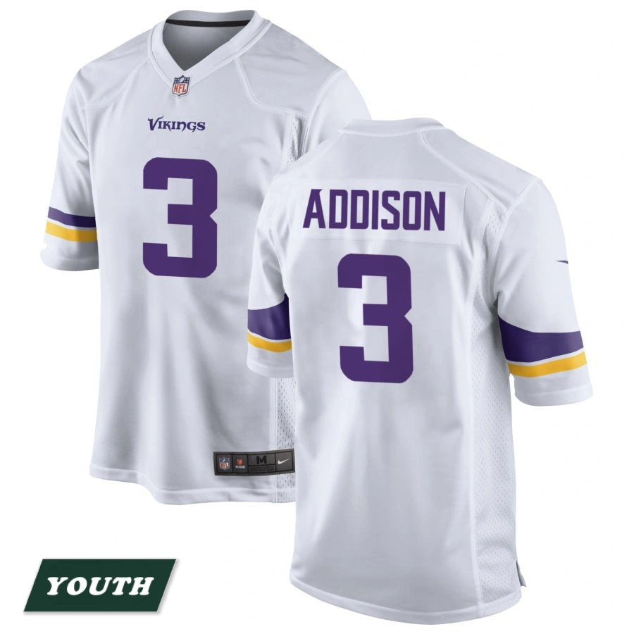 Youth Minnesota Vikings White #3 Jordan Addison Game Jersey