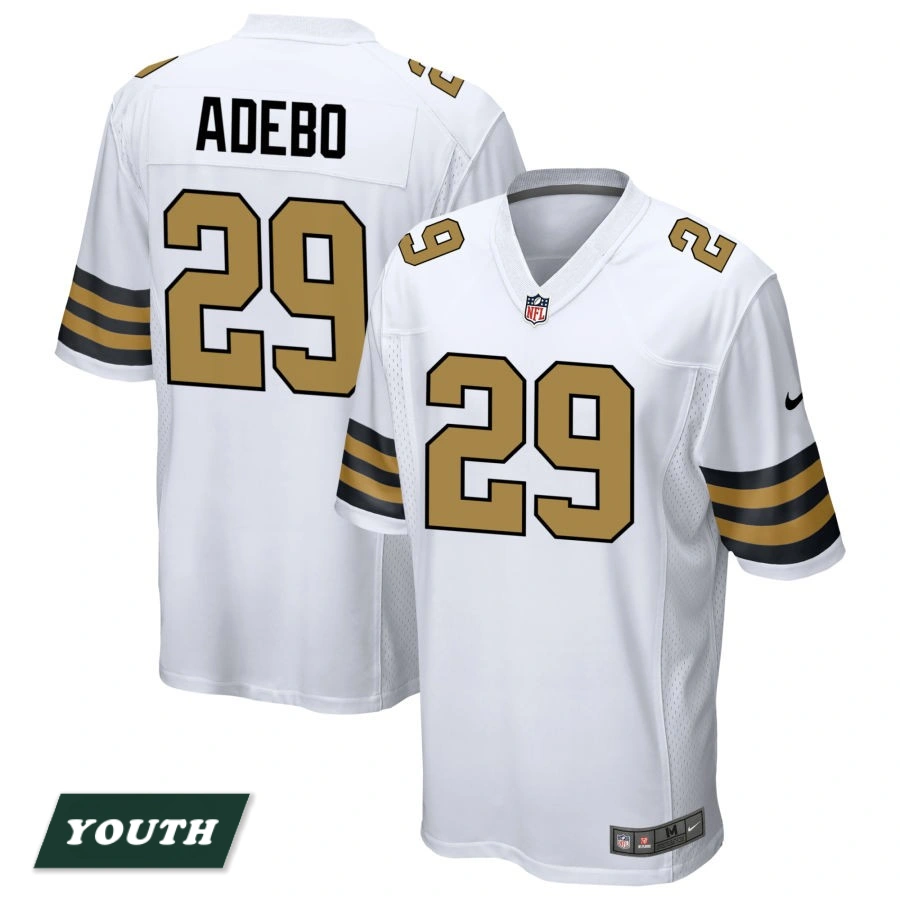 Youth New Orleans Saints White Alternate #29 Paulson Adebo Game Jersey Youth New Orleans Saints White Alternate #29 Paulson Adebo Game Jersey