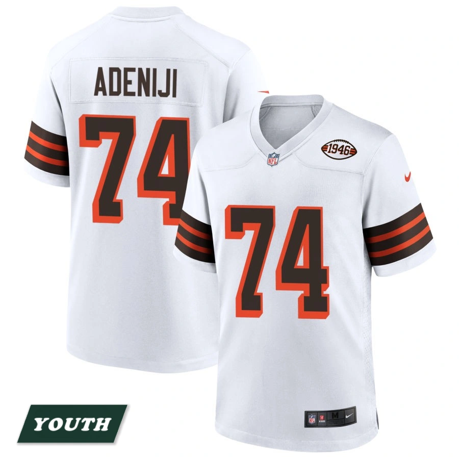 Youth Cleveland Browns White 1946 Collection Alternate #74 Hakeem Adeniji Jersey Youth Cleveland Browns White 1946 Collection Alternate #74 Hakeem Adeniji Jersey