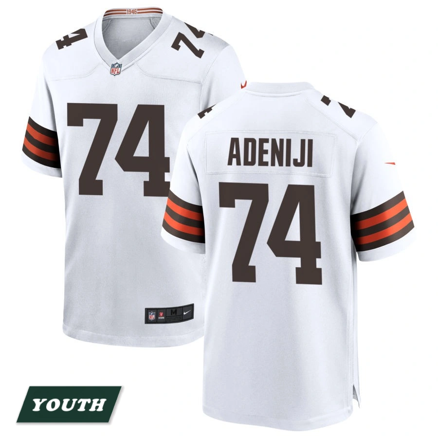 Youth Cleveland Browns White #74 Hakeem Adeniji Game Jersey Youth Cleveland Browns White #74 Hakeem Adeniji Game Jersey