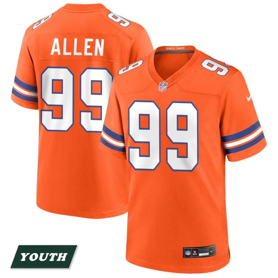 Youth Denver Broncos Orange Mile High Collection 1977 Throwback #99 Zach Allen Game Jersey