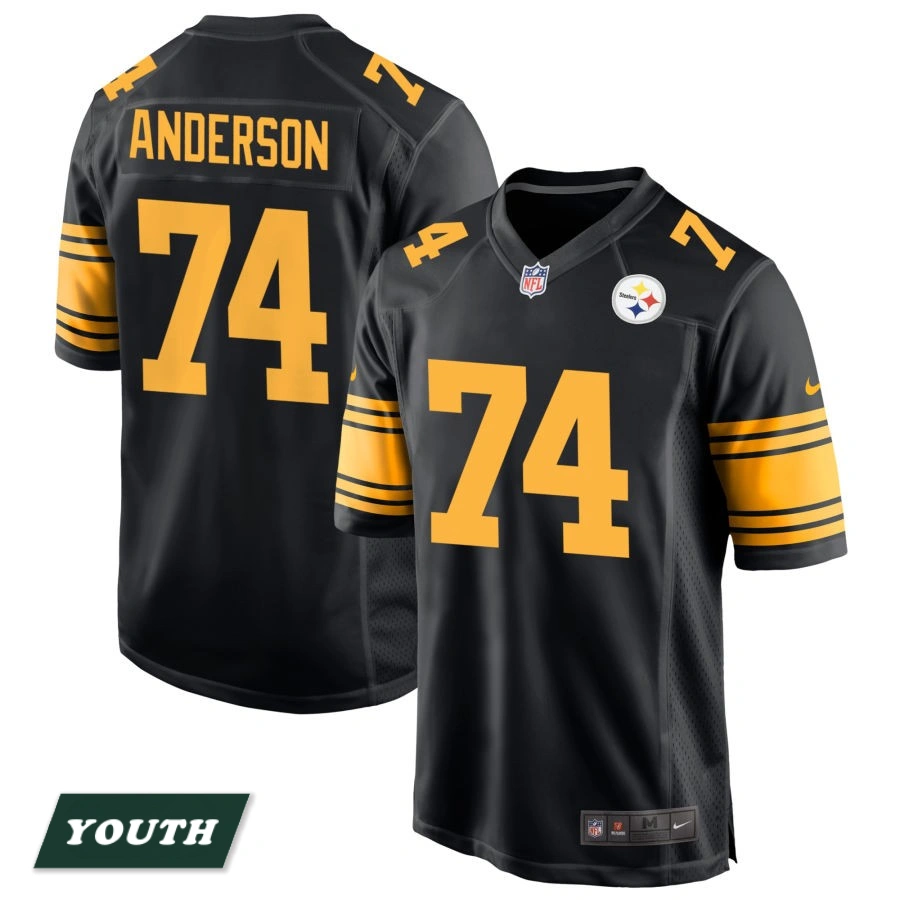 Youth Pittsburgh Steelers Black Alternate #74 Spencer Anderson Game Jersey Youth Pittsburgh Steelers Black Alternate #74 Spencer Anderson Game Jersey