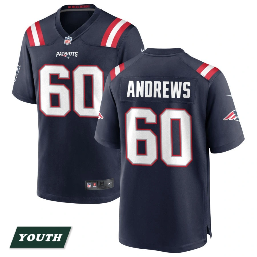 Youth New England Patriots Navy #60 David Andrews Game Jersey
