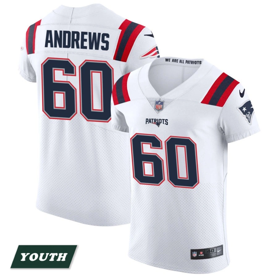 Youth New England Patriots White Vapor Elite #60 David Andrews Jersey