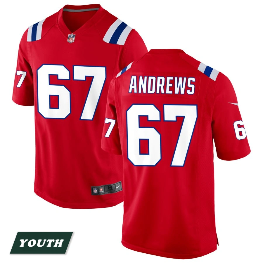 Youth New England Patriots Red Alternate #67 Jake Andrews Jersey