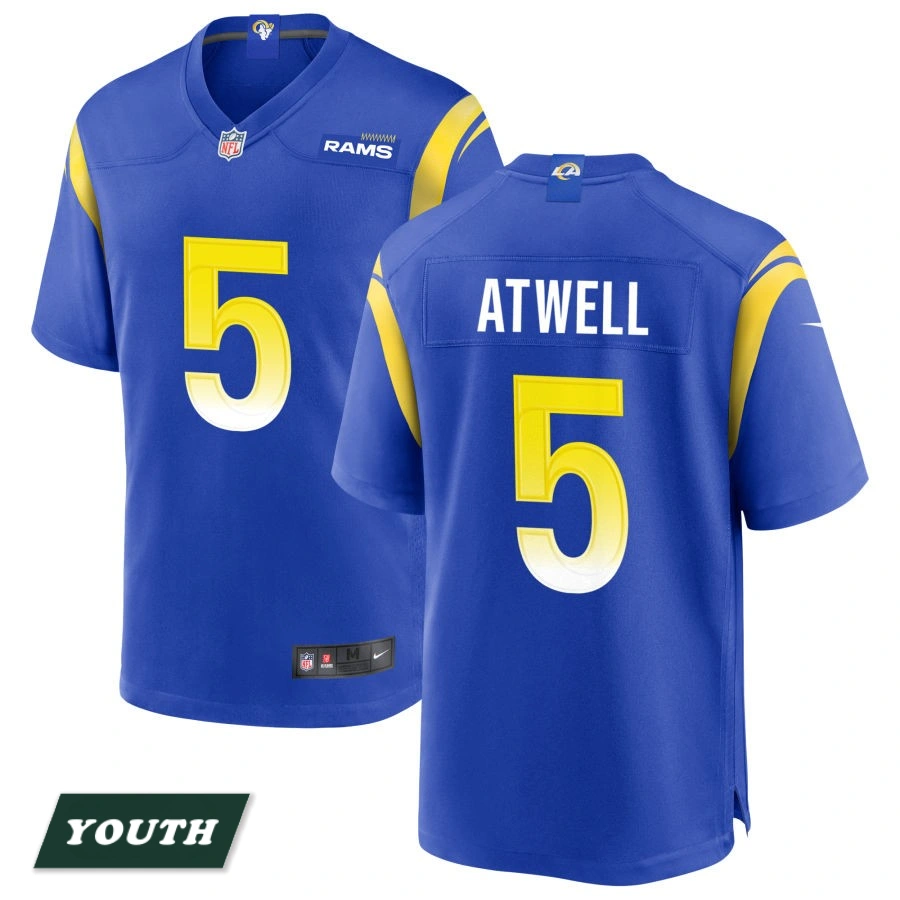 Youth Los Angeles Rams Royal #5 Tutu Atwell Game Jersey Youth Los Angeles Rams Royal #5 Tutu Atwell Game Jersey