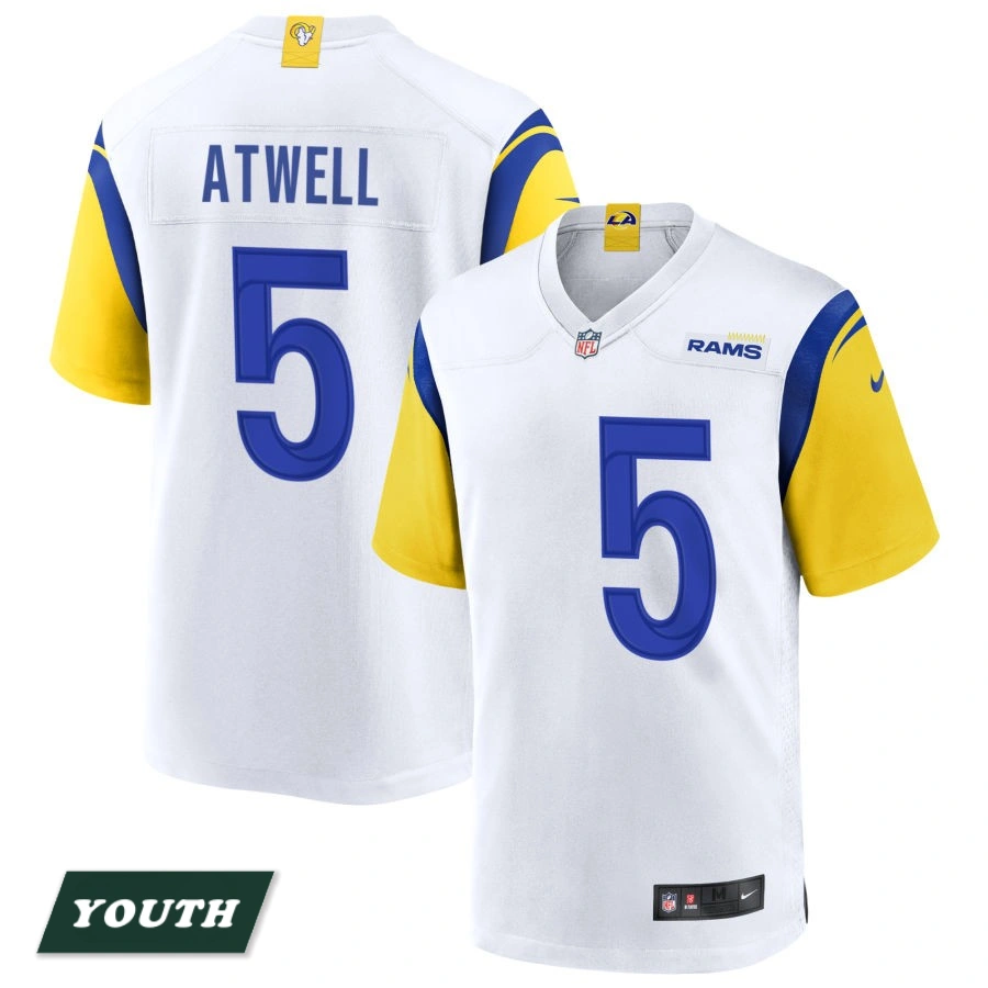 Youth Los Angeles Rams White Alternate #5 Tutu Atwell Jersey Youth Los Angeles Rams White Alternate #5 Tutu Atwell Jersey