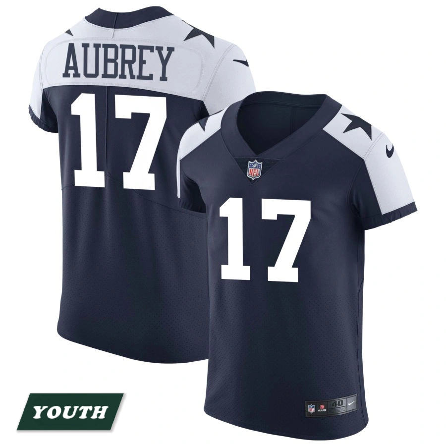 Youth Dallas Cowboys Navy Alternate Vapor Elite #17 Brandon Aubrey Jersey
