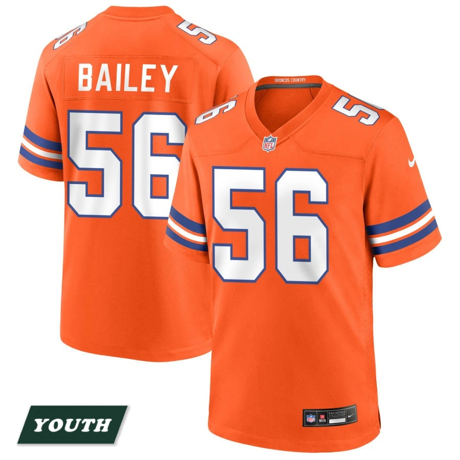 Youth Denver Broncos Orange Mile High Collection 1977 Throwback #56 Levelle Bailey Game Jersey
