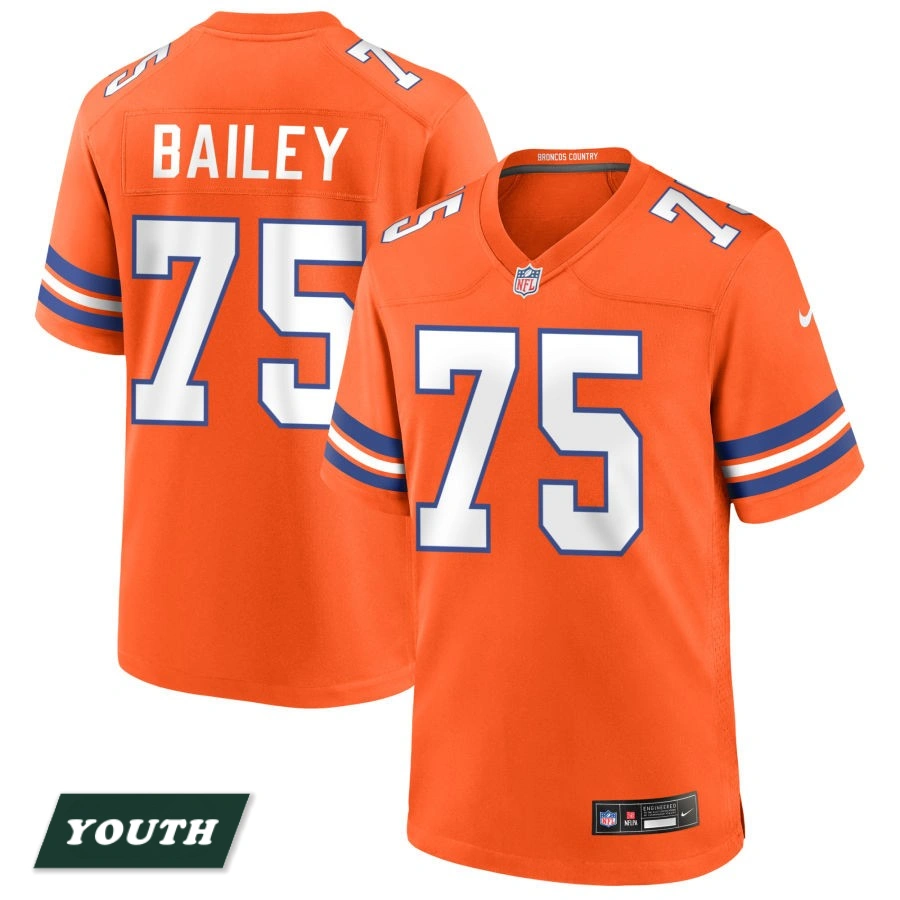 Youth Denver Broncos Orange Mile High Collection 1977 Throwback #75 Quinn Bailey Game Jersey