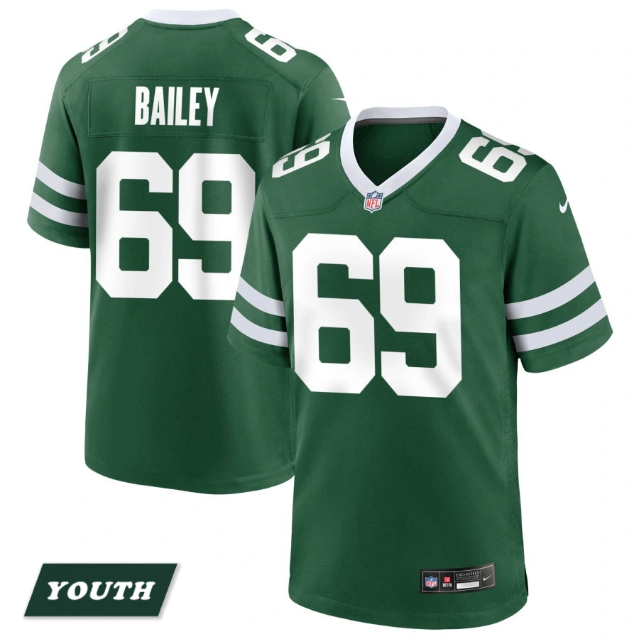 Youth New York Jets Legacy Green #69 Zack Bailey Game Jersey Youth New York Jets Legacy Green #69 Zack Bailey Game Jersey