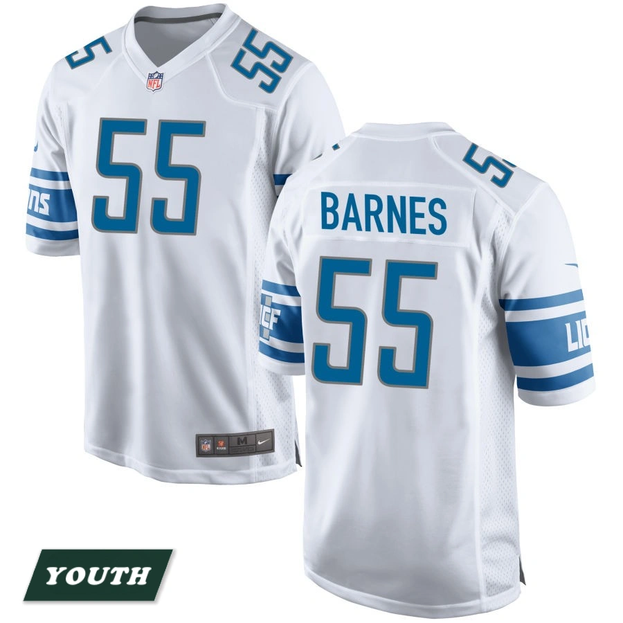Youth Detroit Lions White #55 Derrick Barnes Game Jersey