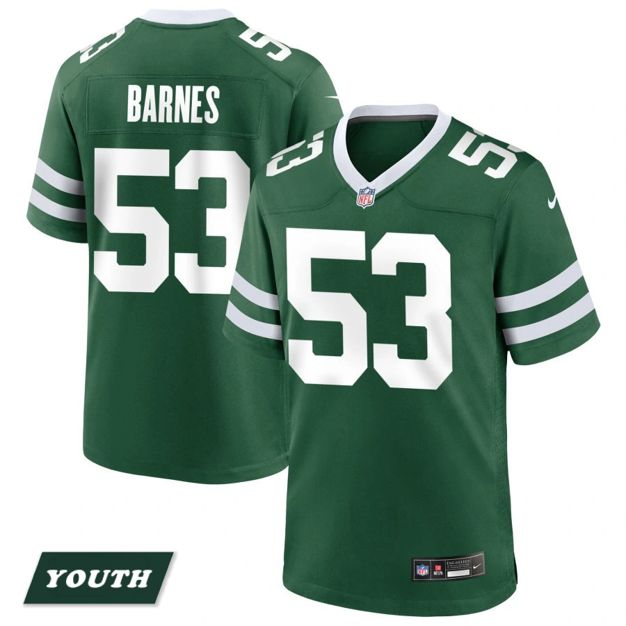 Youth New York Jets Legacy Green #53 Zaire Barnes Game Jersey Youth New York Jets Legacy Green #53 Zaire Barnes Game Jersey