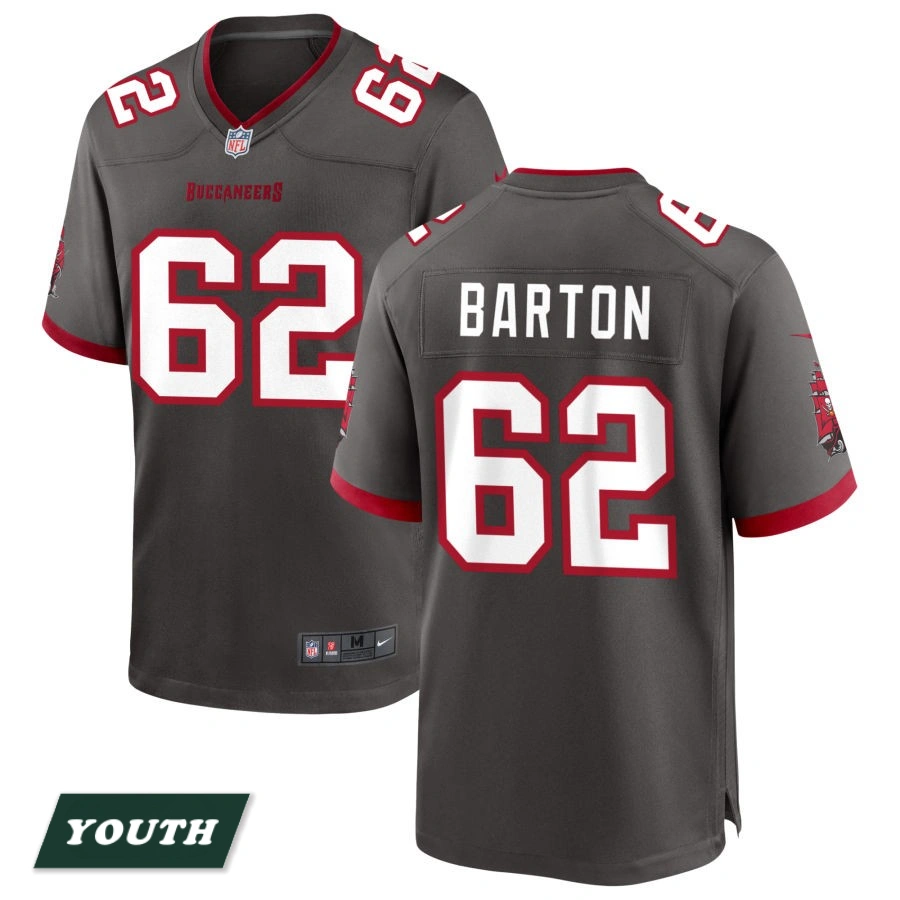 Youth Tampa Bay Buccaneers Pewter Alternate #62 Graham Barton Game Jersey