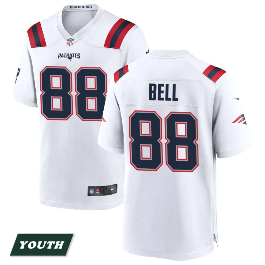 Youth New England Patriots White #88 Jaheim Bell Game Jersey